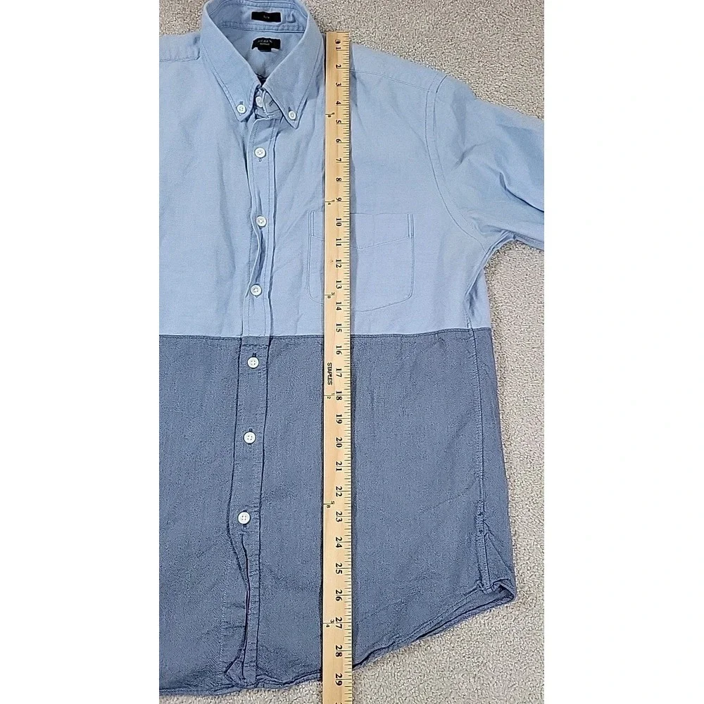 J Crew Shirt Mens L Blue Oxford Long Sleeve Slim Fit Preppy Button Up COLORBLOCK